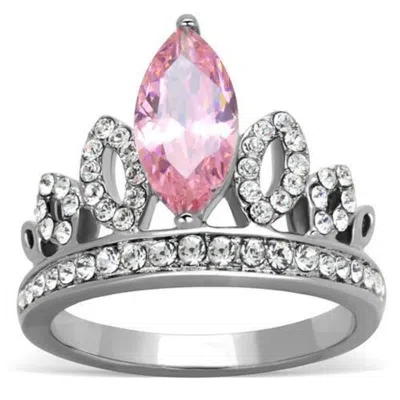 Fashnzfab High Polished (no Plating) Stainless Steel Ring With Aaa Grade Cz In Rose In Silver