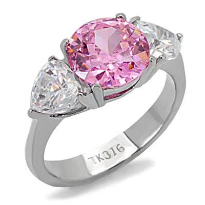 Fashnzfab High Polished (no Plating) Stainless Steel Ring With Aaa Grade Cz In Rose In Green