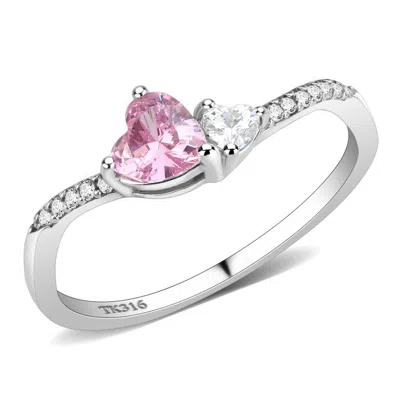 Fashnzfab High Polished (no Plating) Stainless Steel Ring With Aaa Grade Cz In Rose In Multi