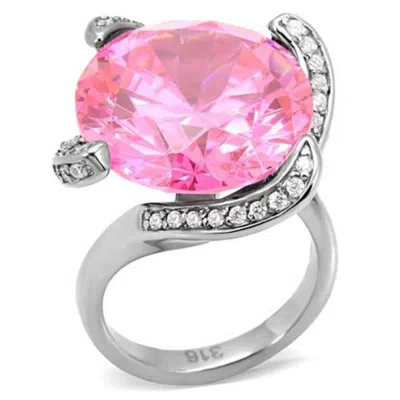 Fashnzfab High Polished (no Plating) Stainless Steel Ring With Aaa Grade Cz In Rose In Purple