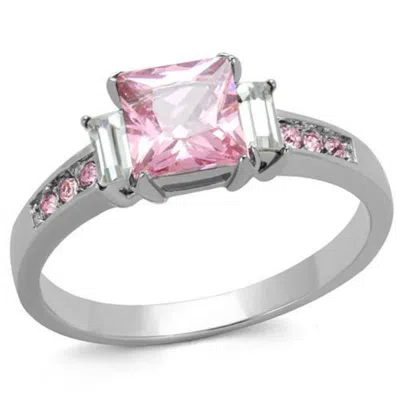 Fashnzfab High Polished (no Plating) Stainless Steel Ring With Aaa Grade Cz In Rose In White