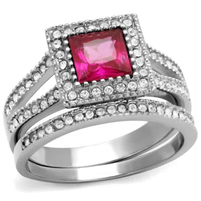Fashnzfab High Polished (no Plating) Stainless Steel Ring With Aaa Grade Cz In Ruby In Green