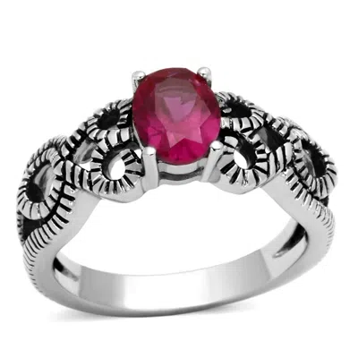 Fashnzfab High Polished (no Plating) Stainless Steel Ring With Aaa Grade Cz In Ruby In Pattern