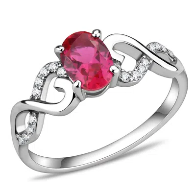 Fashnzfab High Polished (no Plating) Stainless Steel Ring With Aaa Grade Cz In Ruby In White
