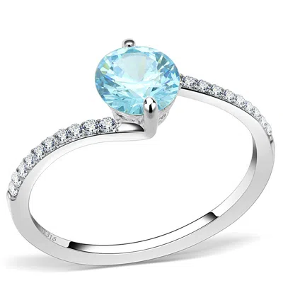 Fashnzfab High Polished (no Plating) Stainless Steel Ring With Aaa Grade Cz In Sea Blue In Multi