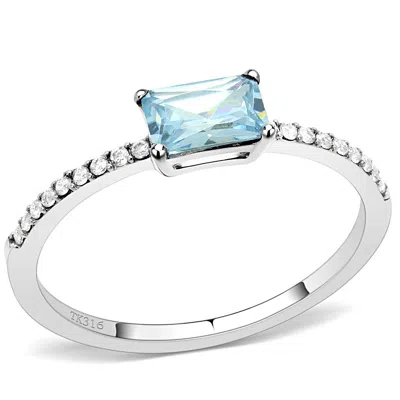 Fashnzfab High Polished (no Plating) Stainless Steel Ring With Aaa Grade Cz In Sea Blue In Multi