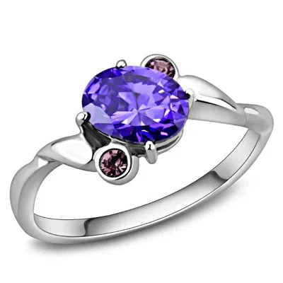 Fashnzfab High Polished (no Plating) Stainless Steel Ring With Aaa Grade Cz In Tanzanite In Pattern