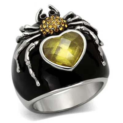 Fashnzfab High Polished (no Plating) Stainless Steel Ring With Aaa Grade Cz In Topaz In Gold