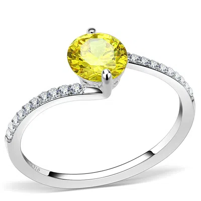 Fashnzfab High Polished (no Plating) Stainless Steel Ring With Aaa Grade Cz In Topaz In Green