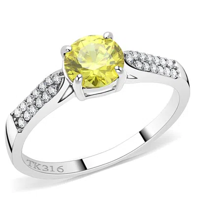 Fashnzfab High Polished (no Plating) Stainless Steel Ring With Aaa Grade Cz In Topaz In Metallic