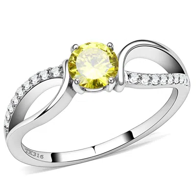 Fashnzfab High Polished (no Plating) Stainless Steel Ring With Aaa Grade Cz In Topaz In White