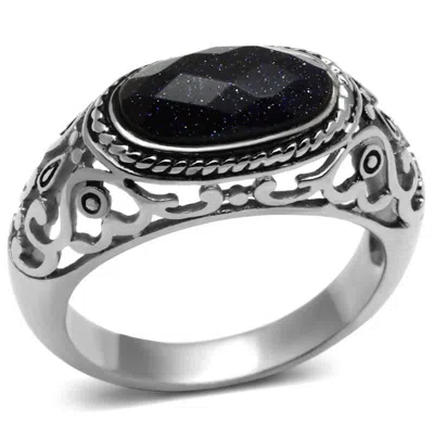 Fashnzfab High Polished (no Plating) Stainless Steel Ring With Blue Sand In Montana In Multi