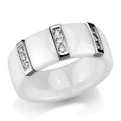 Fashnzfab High Polished (no Plating) Stainless Steel Ring With Ceramic In White In Multi