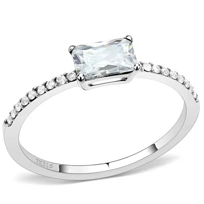 Fashnzfab High Polished (no Plating) Stainless Steel Ring With Cubic In Clear In Metallic