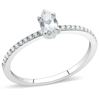 Fashnzfab High Polished (no Plating) Stainless Steel Ring With Cubic In Clear In Silver
