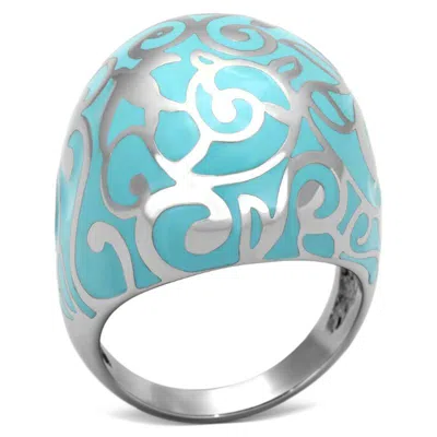 Fashnzfab High Polished (no Plating) Stainless Steel Ring With Epoxy In Aquamarine In Blue