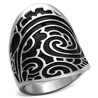 Fashnzfab High Polished (no Plating) Stainless Steel Ring With Epoxy In Jet In Black