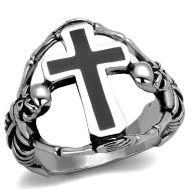 Fashnzfab High Polished (no Plating) Stainless Steel Ring With Epoxy In Jet In Black