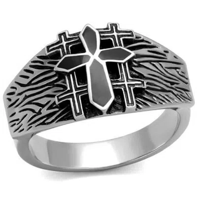 Fashnzfab High Polished (no Plating) Stainless Steel Ring With Epoxy In Jet In Black