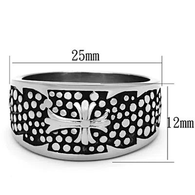 Fashnzfab High Polished (no Plating) Stainless Steel Ring With Epoxy In Jet In Metallic
