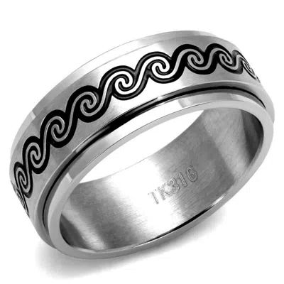 Fashnzfab High Polished (no Plating) Stainless Steel Ring With Epoxy In Jet In Metallic