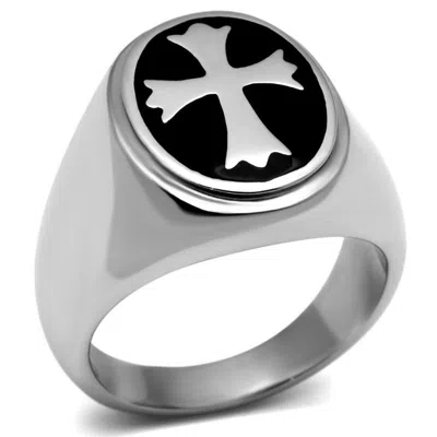 Fashnzfab High Polished (no Plating) Stainless Steel Ring With Epoxy In Jet In Metallic