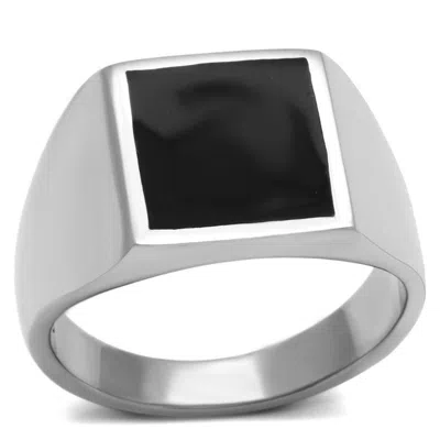Fashnzfab High Polished (no Plating) Stainless Steel Ring With Epoxy In Jet In Metallic