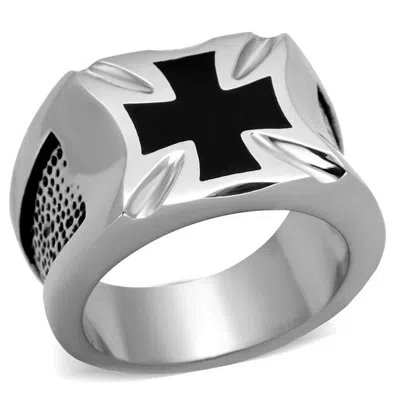 Fashnzfab High Polished (no Plating) Stainless Steel Ring With Epoxy In Jet In Metallic