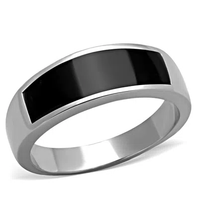 Fashnzfab High Polished (no Plating) Stainless Steel Ring With Epoxy In Jet In Metallic