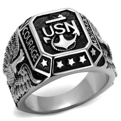 Fashnzfab High Polished (no Plating) Stainless Steel Ring With Epoxy In Jet In Metallic