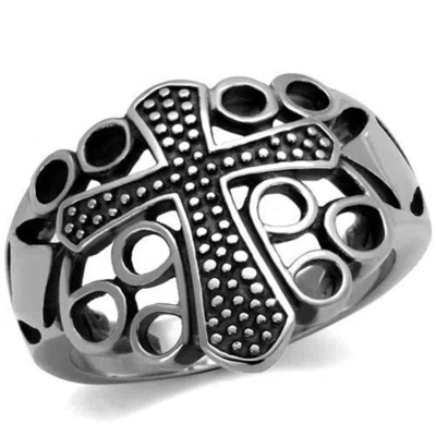 Fashnzfab High Polished (no Plating) Stainless Steel Ring With Epoxy In Jet In Metallic