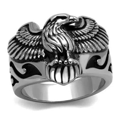 Fashnzfab High Polished (no Plating) Stainless Steel Ring With Epoxy In Jet In Metallic