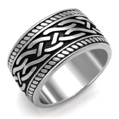 Fashnzfab High Polished (no Plating) Stainless Steel Ring With Epoxy In Jet In Metallic