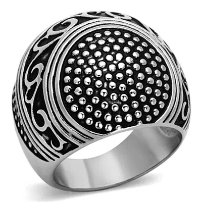 Fashnzfab High Polished (no Plating) Stainless Steel Ring With Epoxy In Jet In Metallic