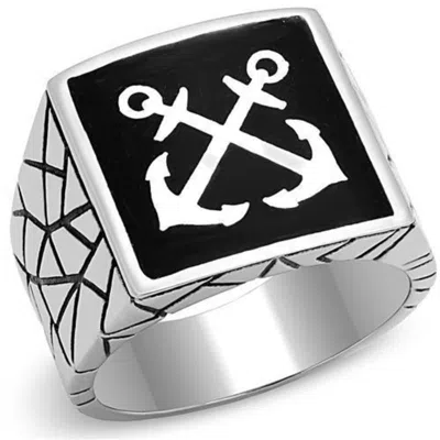 Fashnzfab High Polished (no Plating) Stainless Steel Ring With Epoxy In Jet In Multi