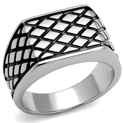 Fashnzfab High Polished (no Plating) Stainless Steel Ring With Epoxy In Jet In Multi