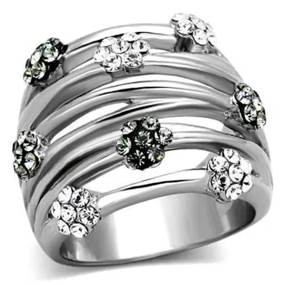 Fashnzfab High Polished (no Plating) Stainless Steel Ring With Epoxy In Jet In Multi