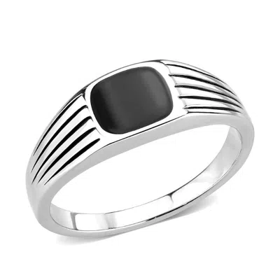Fashnzfab High Polished (no Plating) Stainless Steel Ring With Epoxy In Jet In Multi
