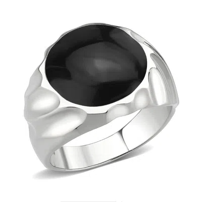 Fashnzfab High Polished (no Plating) Stainless Steel Ring With Epoxy In Jet In Multi