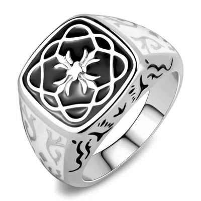 Fashnzfab High Polished (no Plating) Stainless Steel Ring With Epoxy In Jet In Multi