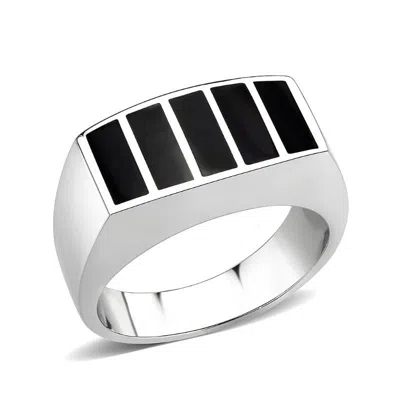 Fashnzfab High Polished (no Plating) Stainless Steel Ring With Epoxy In Jet In Multi