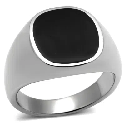 Fashnzfab High Polished (no Plating) Stainless Steel Ring With Epoxy In Jet In Metallic