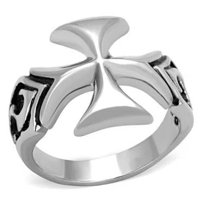Fashnzfab High Polished (no Plating) Stainless Steel Ring With Epoxy In Jet In Metallic