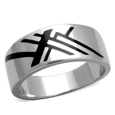 Fashnzfab High Polished (no Plating) Stainless Steel Ring With Epoxy In Jet In Multi