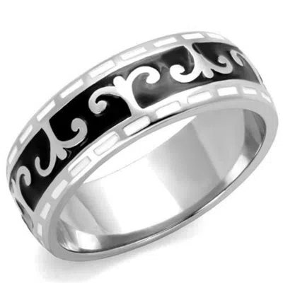 Fashnzfab High Polished (no Plating) Stainless Steel Ring With Epoxy In Jet In Multi