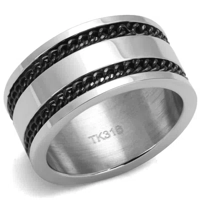 Fashnzfab High Polished (no Plating) Stainless Steel Ring With Epoxy In Jet In Orange