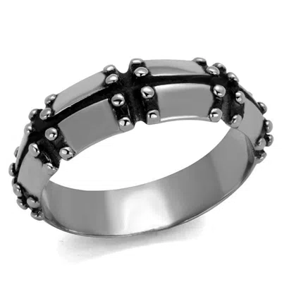 Fashnzfab High Polished (no Plating) Stainless Steel Ring With Epoxy In Jet In Pattern