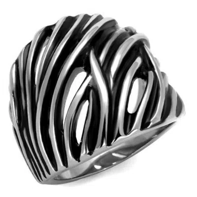 Fashnzfab High Polished (no Plating) Stainless Steel Ring With Epoxy In Jet In Pattern