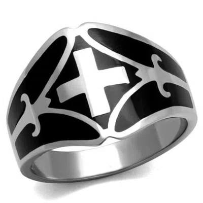 Fashnzfab High Polished (no Plating) Stainless Steel Ring With Epoxy In Jet In Pink