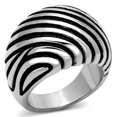 Fashnzfab High Polished (no Plating) Stainless Steel Ring With Epoxy In Jet In Red